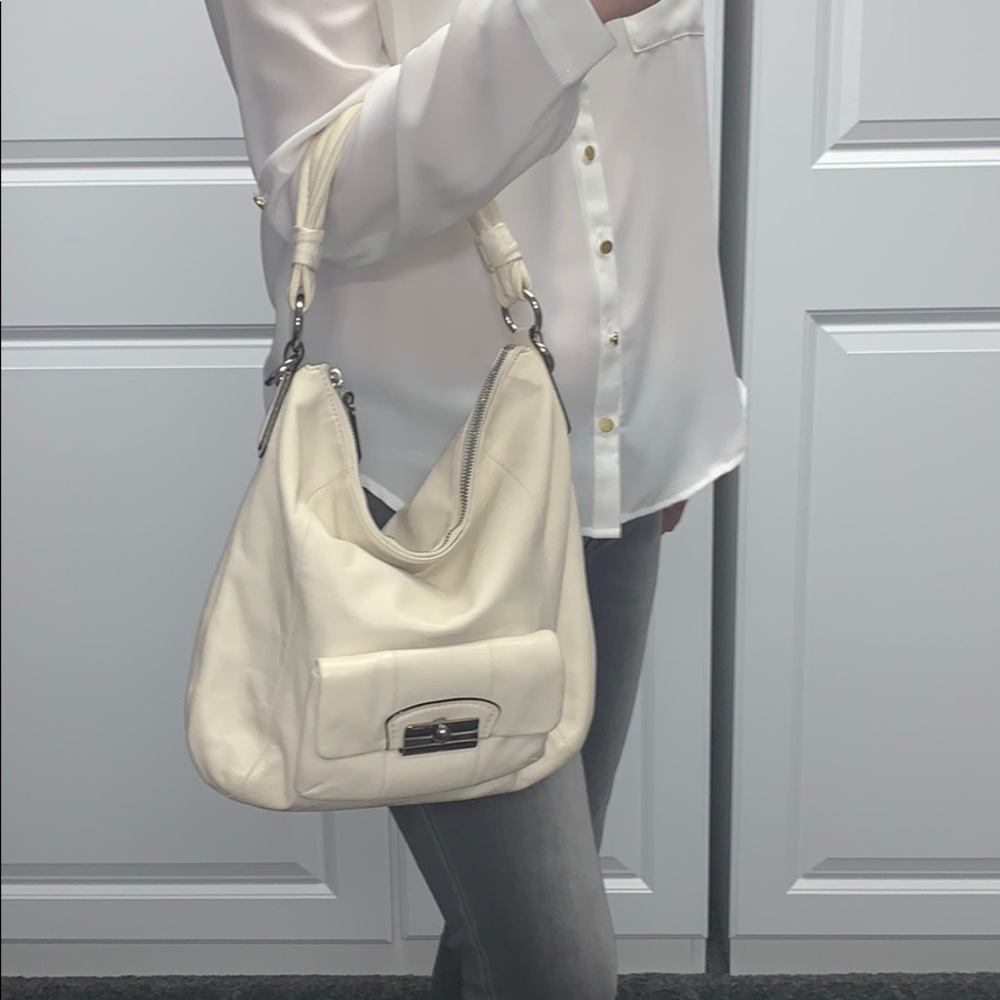 Vintage Coach White Leather Hobo Bag